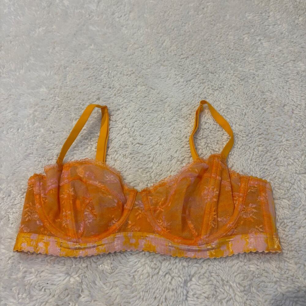 Savage X Fenty Womens Orange/Pink Lace Floral Balconette Bra Sexy Lingerie Hot
